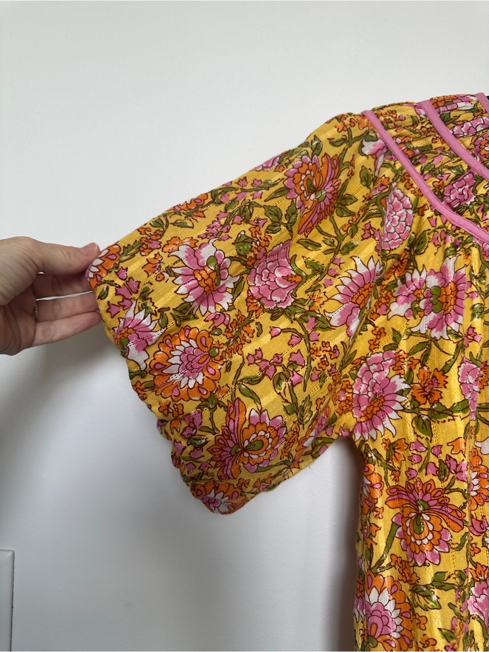 THML Floral Puff Sleeve Blouse in Yellow and Pink - Picture 5 of 10